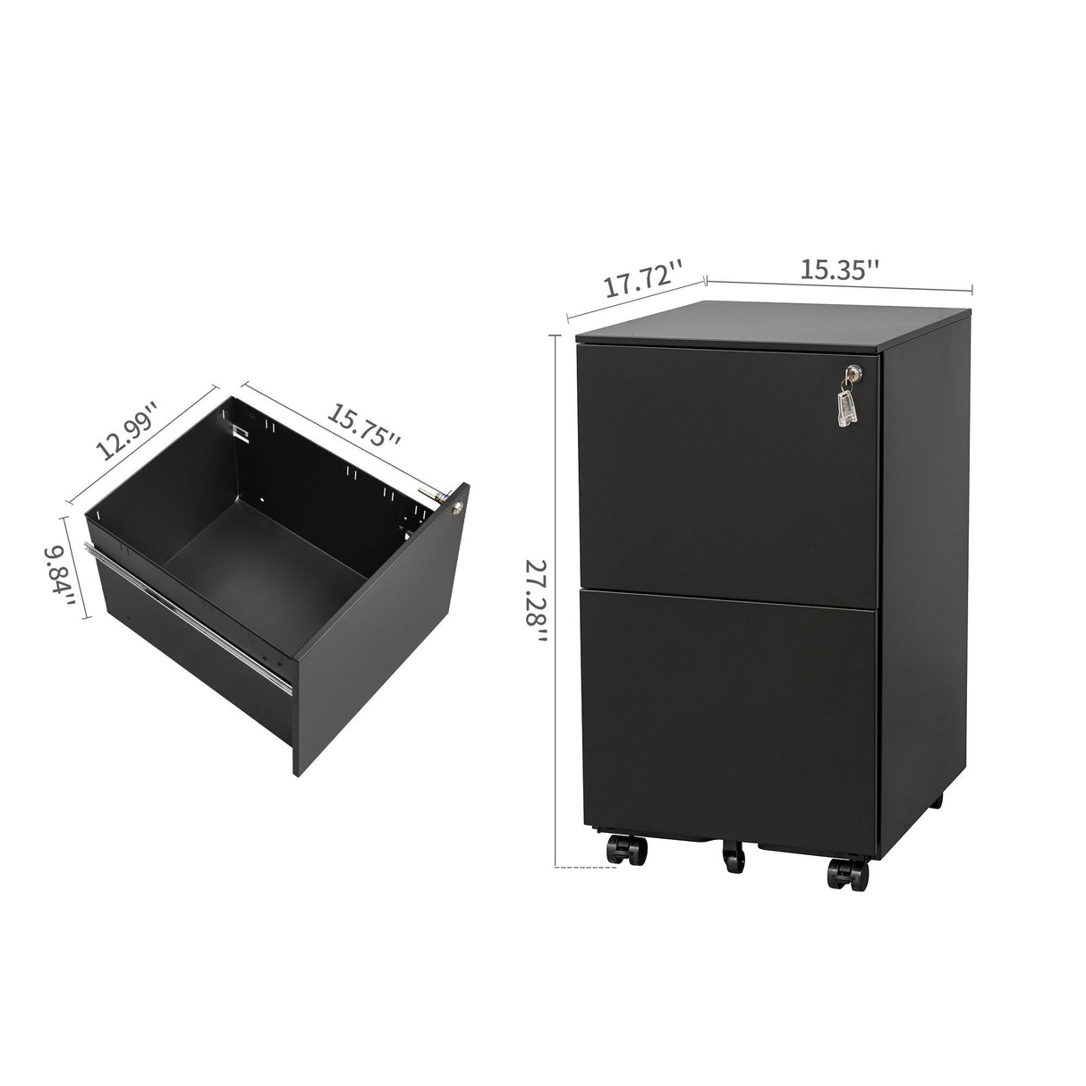 2 Drawer File Cabinet With Lock, Steel Mobile Filing Cabinet On Anti - Tilt Wheels, Rolling Locking Office Cabinets Under Desk For Legal / Letter Size by Couch.com
