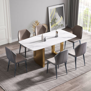 70.87" Modern Artificial Stone White Curved Metal Leg Dining Table - White / Gold by Couch.com