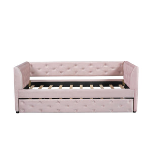 Couch.com Twin Size Upholstered Tufted Daybed With Trundle Pink, with Storage, Platform Base, Fabric Construction, Pink Finish by Couch.com