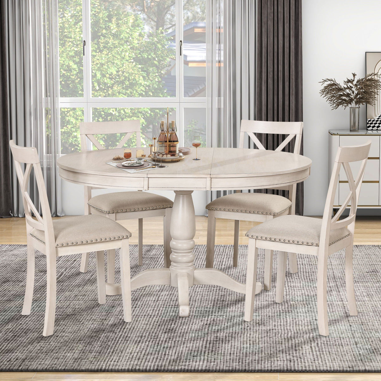 Modern Dining Table Set For 4, Round Table And 4 Kitchen Room Chairs, 5 Piece Kitchen Table Set For Dining Room, Dinette, Breakfast Nook by Couch.com