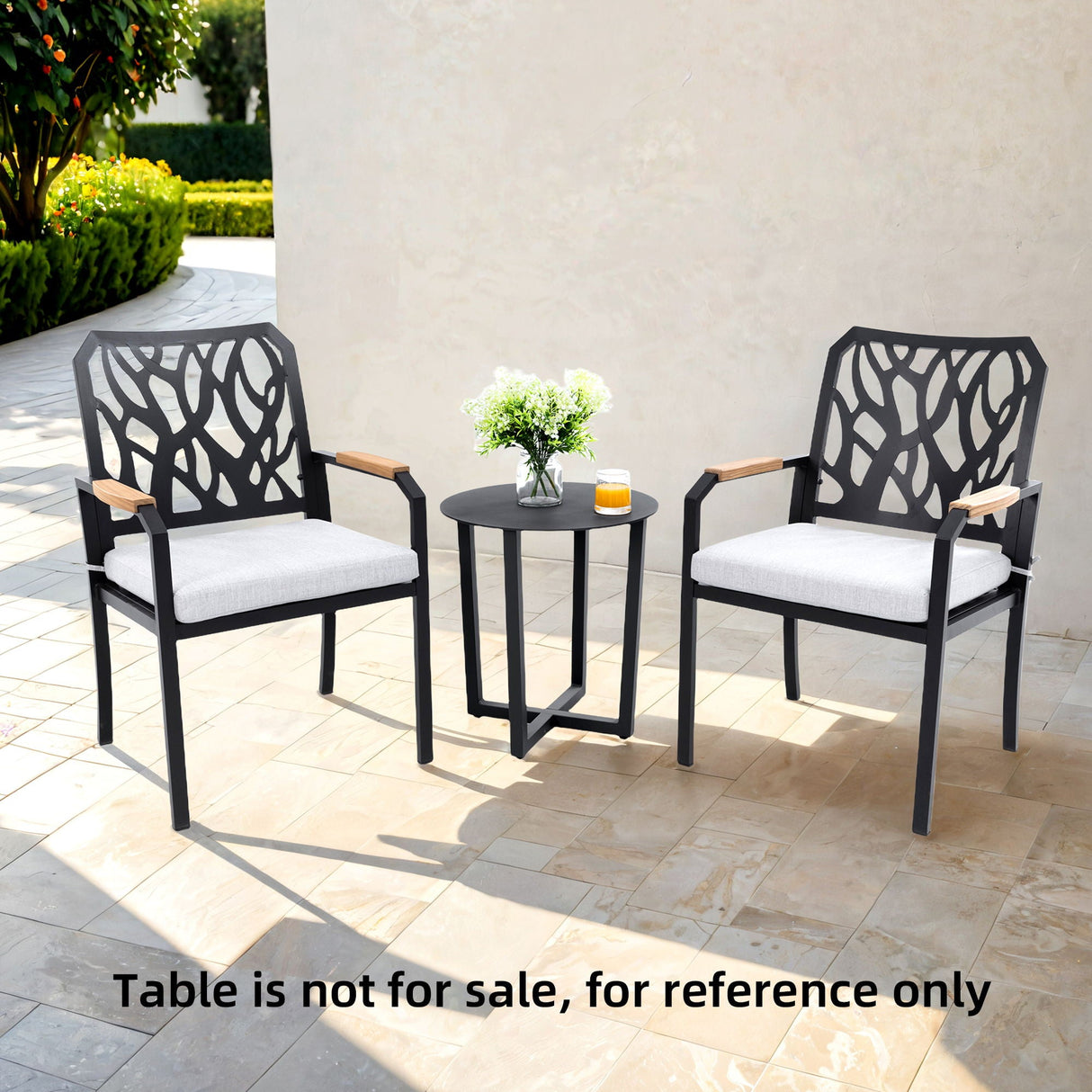 Outdoor Patio Stationary Dining Chairs With Outdoor Grade Sunbrella Cushions, Branch Like Backrest (Set of 2) - Bourbon Brown by Couch.com