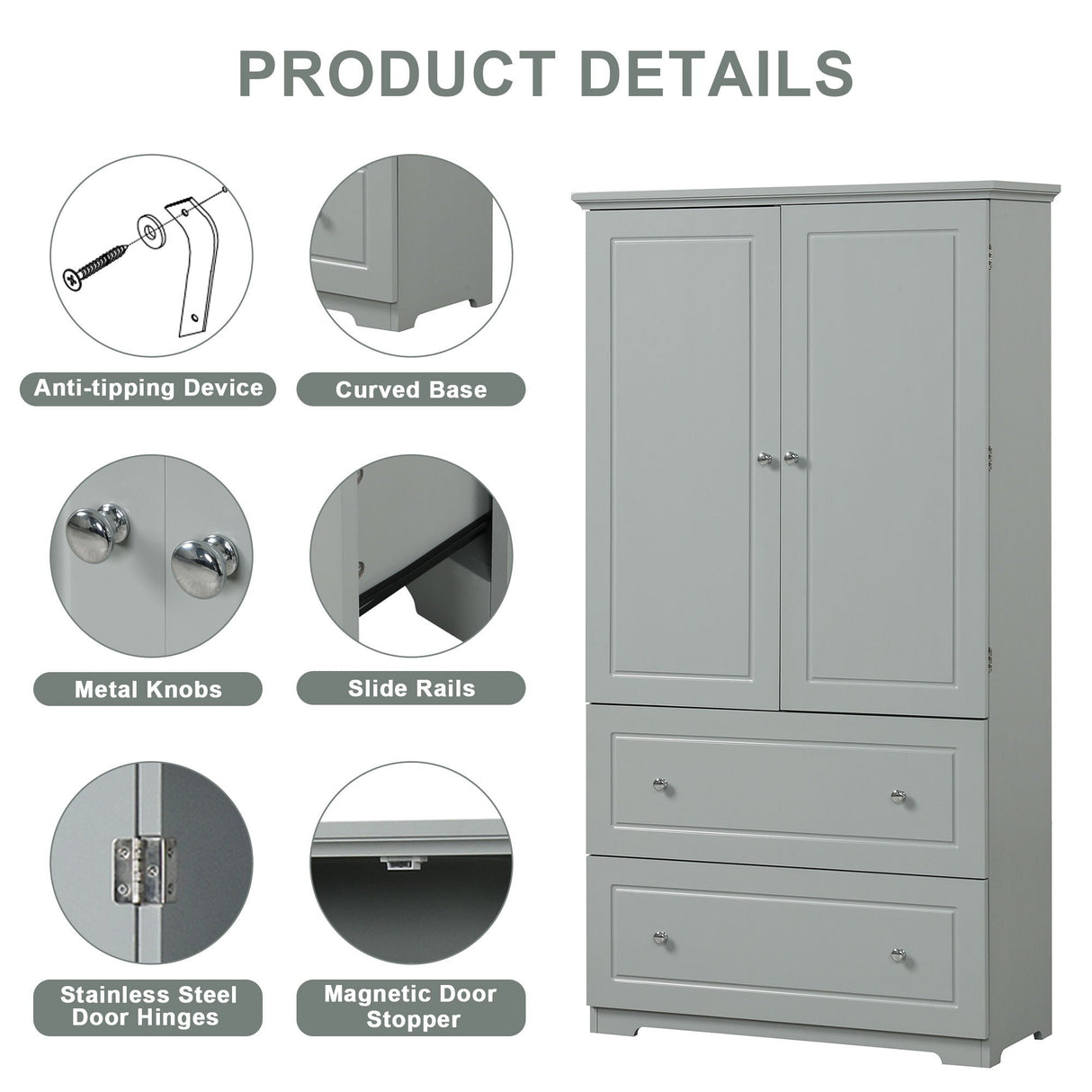 Wide Bathroom Storage Cabinet, Freestanding Storage Cabinet With Two Drawers And Adjustable Shelf, MDF Board With Painted Finish - Gray by Couch.com