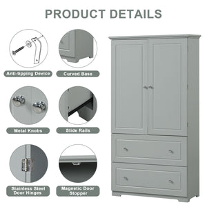 Wide Bathroom Storage Cabinet, Freestanding Storage Cabinet With Two Drawers And Adjustable Shelf, MDF Board With Painted Finish - Gray by Couch.com