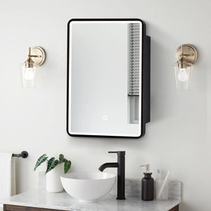 24X30" Led Black Framed Wall Mount Medicine Cabinet With Mirror Anti - Fog Function 3 Colors With Light - Black by Couch.com