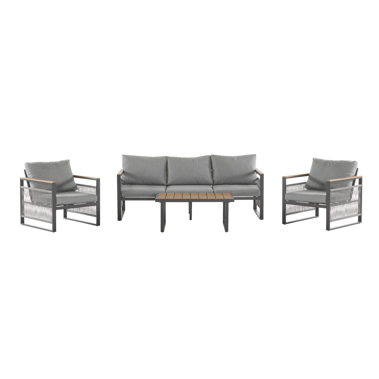 4-Pieces Outdoor Metal Patio Furniture Set with Cushions