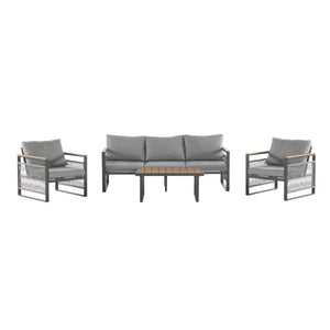 4-Pieces Outdoor Metal Patio Furniture Set with Cushions
