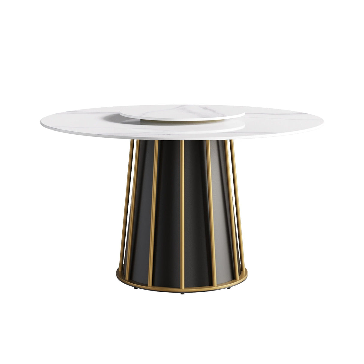 53.15" Modern Artificial Stone Round Panel Metal Iron Base Dining Table, Can Accommodate 6 People-23.62" Artificial Stone Turntable (Not Including Chairs) - White / Black by Couch.com