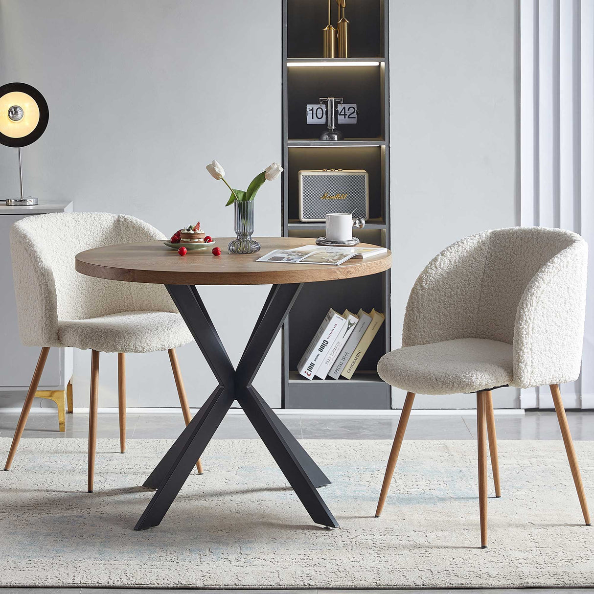 Adjust Legs Upholstered Teddy Faux Fur Dining Armrest Chair (Set of 2) by Couch.com