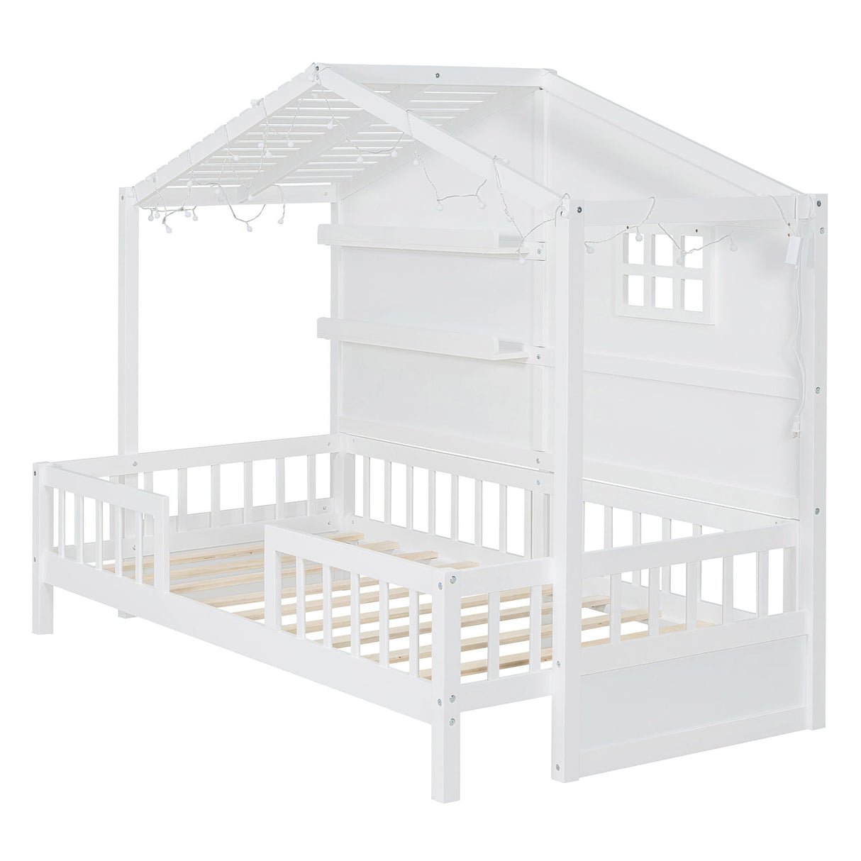 House Bed With Shelves, Window And Sparkling Light Strip On The Roof by Couch.com