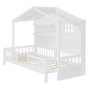 House Bed With Shelves, Window And Sparkling Light Strip On The Roof by Couch.com