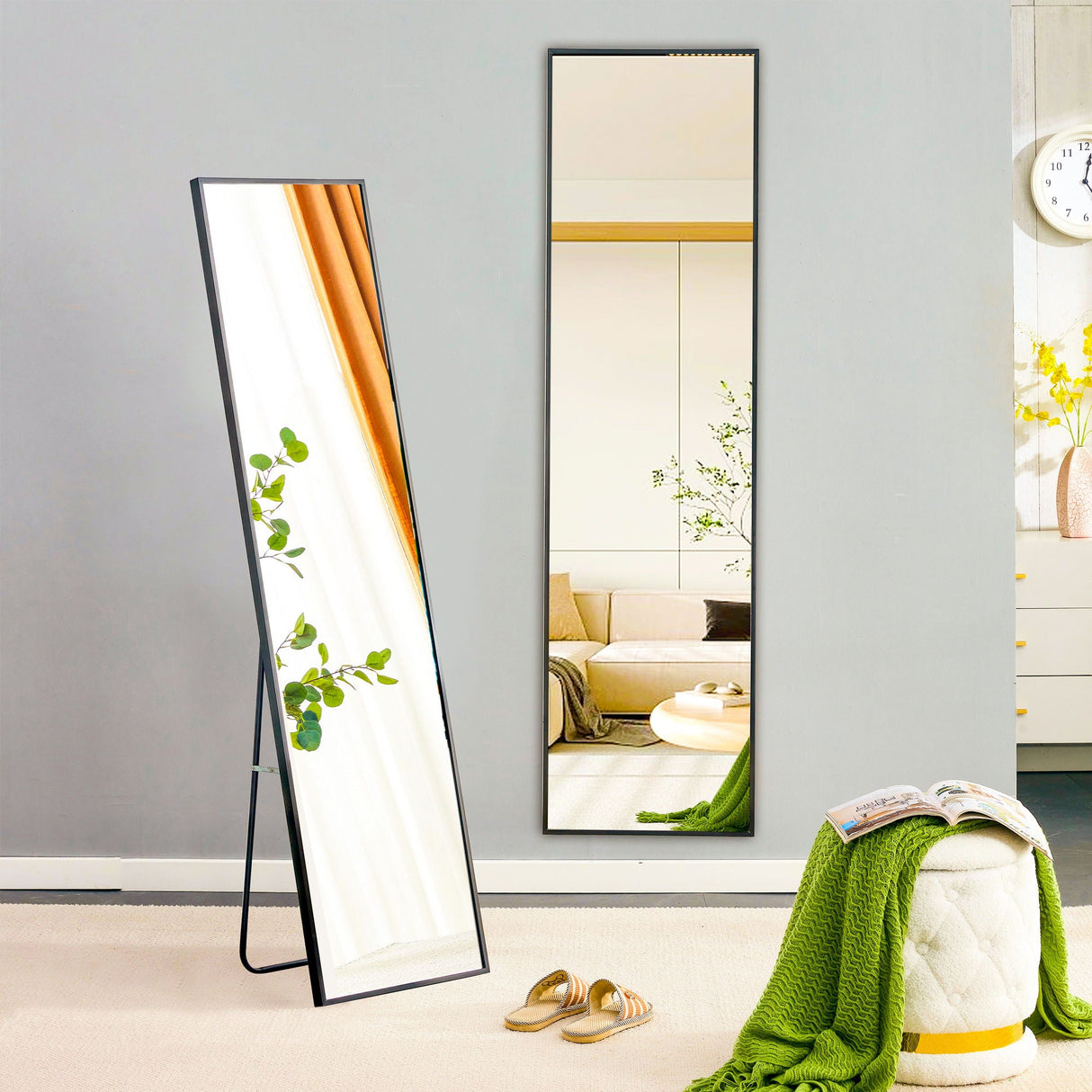 Aluminum Frame Minimalist Mirror, Bathroom Bedroom Wall Mirror, Elevating Contemporary Interiors, Can Be Wall Mounted Or Opened As A Standing Mirror - Black by Couch.com