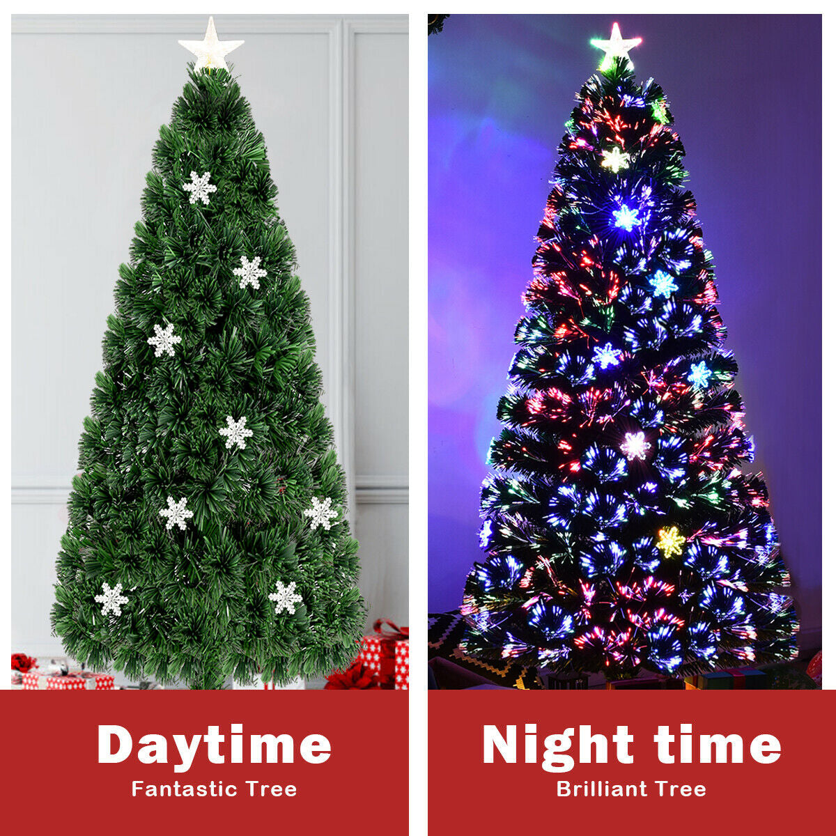 LED Optic Artificial Christmas Tree with Snowflakes-6 Feet