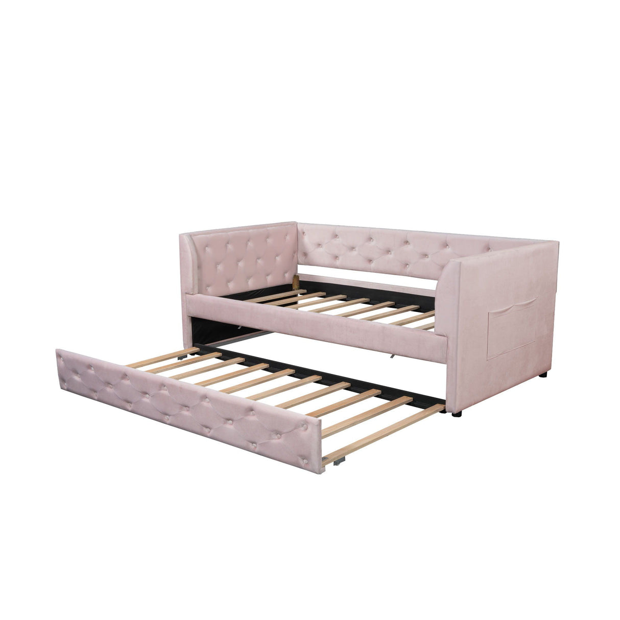 Twin Size Upholstered Tufted Daybed With Trundle - Pink by Couch.com