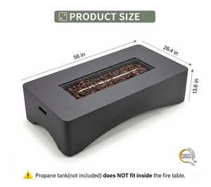 56" Propane Fire Pit Table, Rectangular Outdoor Gas Fire Pit