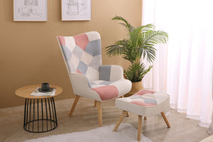 Accent Chair With Ottoman, Living Room Chair And Ottoman Set, Comfy Side Armchair For Bedroom, Creative Splicing Cloth Surface by Couch.com