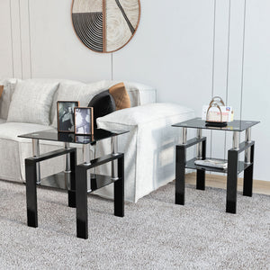 Modern Tempered Glass Tea Table, End Square Table For Living Room (Set of 2) - Black by Couch.com