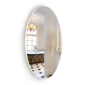 Frameless Beveled Wall Mounted Bathroom Mirror, Hd Makeup Mirror, Round Mirror - White by Couch.com