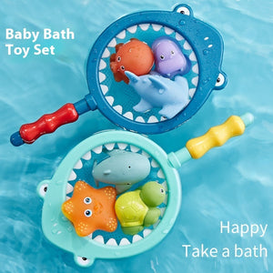 Baby Bath Toys Turtle Sprinkler Net Fish Catching Shark