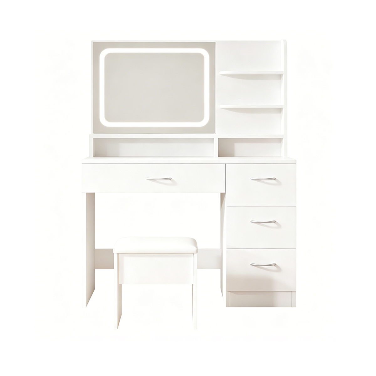 Elegant Cream White Vanity with LED Mirror and Storage Drawers for Women, Compact Design for Bedrooms, Living Rooms, and Dorms