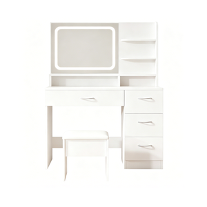 Elegant Cream White Vanity with LED Mirror and Storage Drawers for Women, Compact Design for Bedrooms, Living Rooms, and Dorms