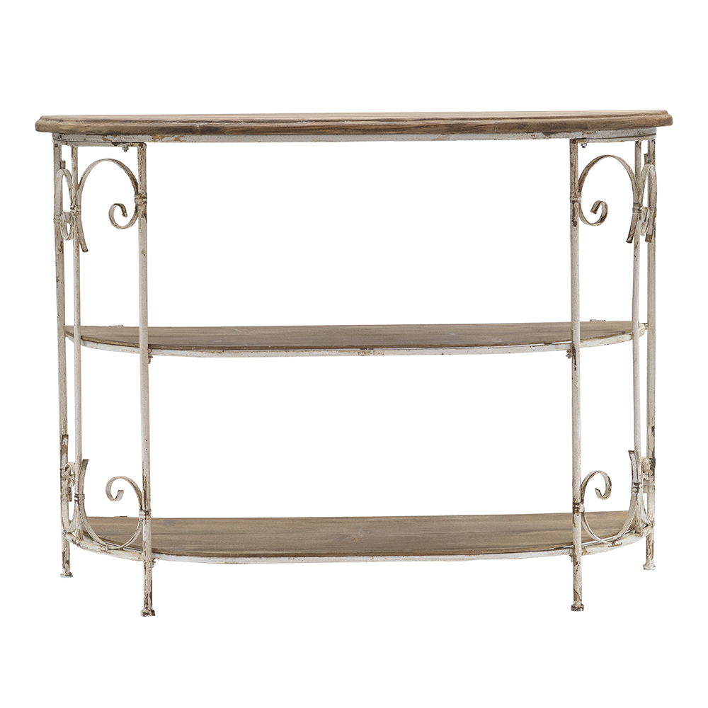 3 Tiered Wooden Shelving Unit With Ornate Iron Frame - Multicolor by Couch.com