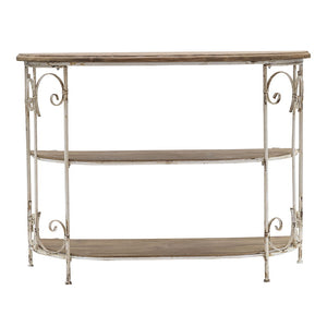 3 Tiered Wooden Shelving Unit With Ornate Iron Frame - Multicolor by Couch.com