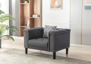 Mary - Velvet Tufted Chair With 1 Accent Pillow - Dark Gray by Couch.com