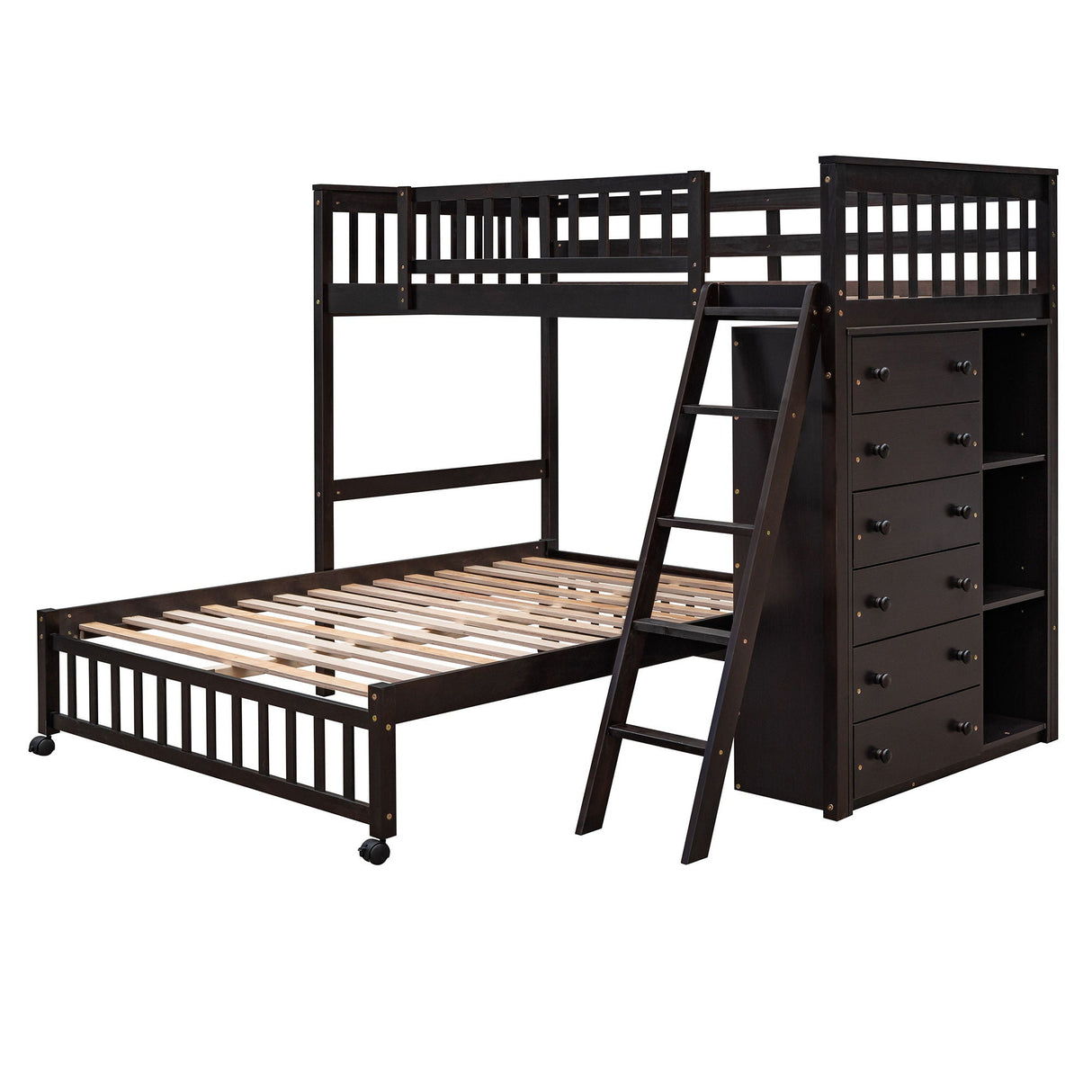 Bunk Bed With 6 Drawers And Flexible Shelves, Bottom Bed With Wheels by Couch.com