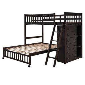 Bunk Bed With 6 Drawers And Flexible Shelves, Bottom Bed With Wheels by Couch.com
