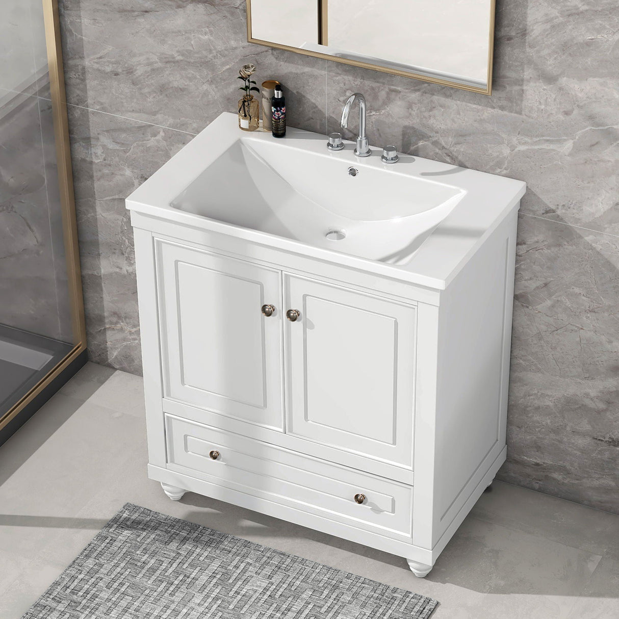 Bathroom Vanity With Sink, Combo, Cabinet With Doors And Drawer, Solid Frame And MDF Board by Couch.com