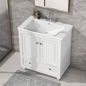 Bathroom Vanity With Sink, Combo, Cabinet With Doors And Drawer, Solid Frame And MDF Board by Couch.com