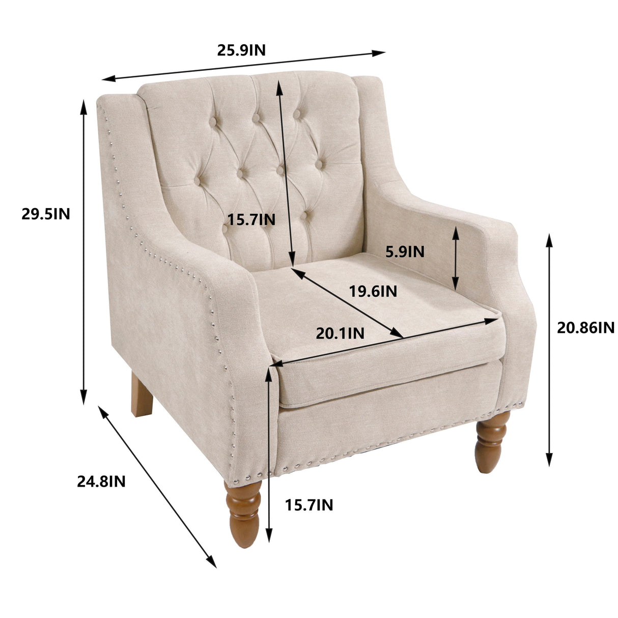 Accent Chair, Living Room Chair, Footrest Chair Set With Vintage Brass Studs, Button Tufted Upholstered Armchair For Living Room, Comfy Reading Chair For Bedroom, Reception Room by Couch.com