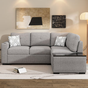 Sectional Pull-Out Sofa Bed L-Shaped Corner Sofa Couch With Storage Chaise, USB Ports, Power Sockets, Cup Holder For Living Room, Bedroom, Study by Couch.com