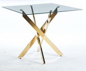 Dining Table With Cross Metal Leg And Tempered Glass, Modern Space Saving Kitchen Table For Living Room Legs, Square Table by Couch.com