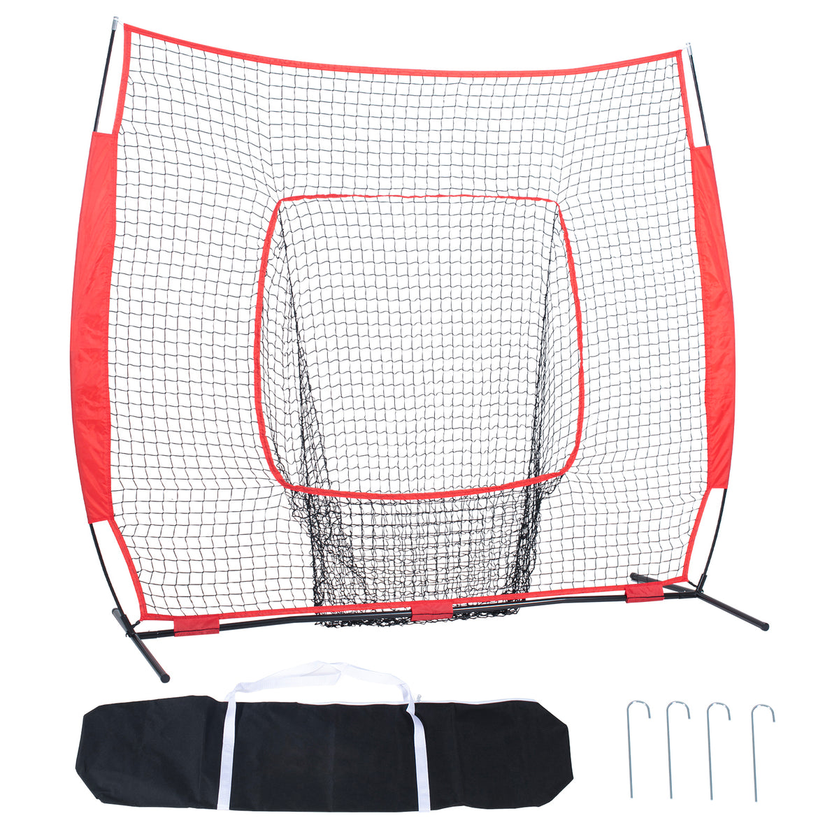 7x7 ft Baseball Softball Practice Net, Portable Baseball Training Net for Hitting Batting Catching Pitching, Backstop Baseball Equipment Training Aids with Carry Bag and Strike Zone