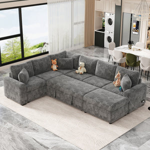 Sectional Sofa Pull-Out Sofa Bed Sleeper With A Storage Ottoman, Three Pillows And Charging Devices For Living Room by Couch.com