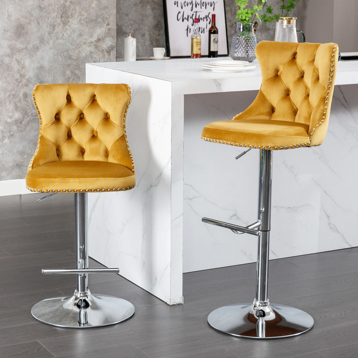 Swivel Velvet Barstools Adjusatble Seat Height From 25-33", Modern Upholstered Chrome Base Bar Stools With Backs Comfortable Tufted For Home Pub And Kitchen Island (Set of 2) by Couch.com