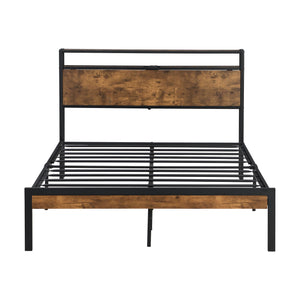 Full Size Metal Platform Bed Frame With Wooden Headboard And Footboard With USB Liner, No Box Spring Needed, Large Under Bed Storage - Brown by Couch.com