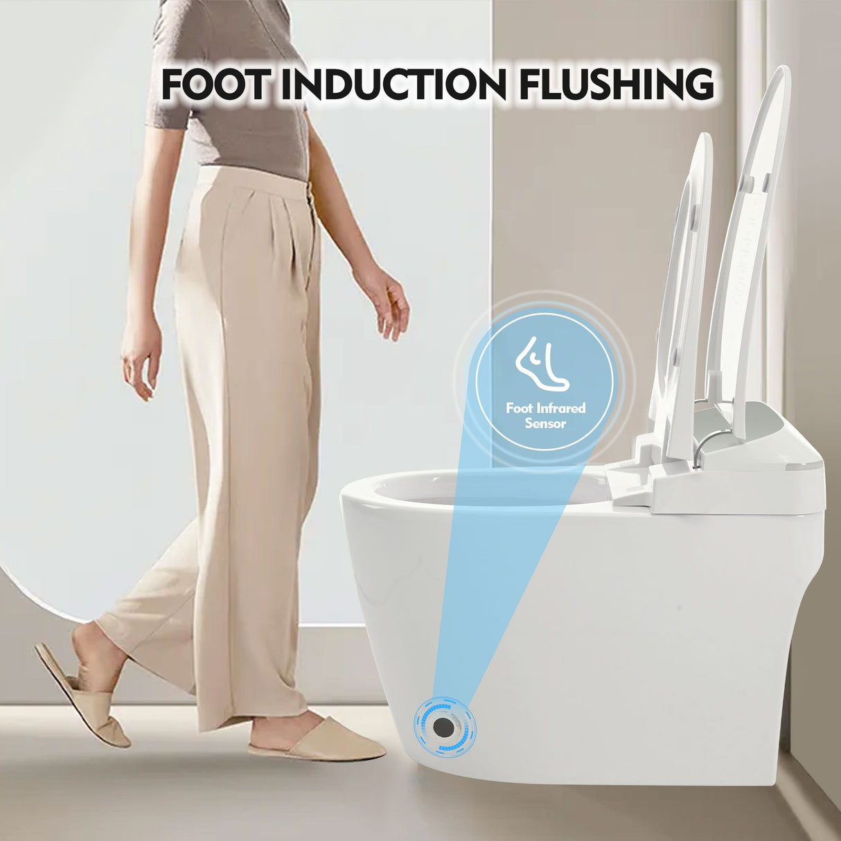 Heated Seat Smart Toilet, One Piece Toilet, Automatic Flush Tank Less Toilet Without Bidet, With Foot Sensor Flush - White Night Light, Knob Control, Power Outage Flushing, Soft Close Cover - White by Couch.com