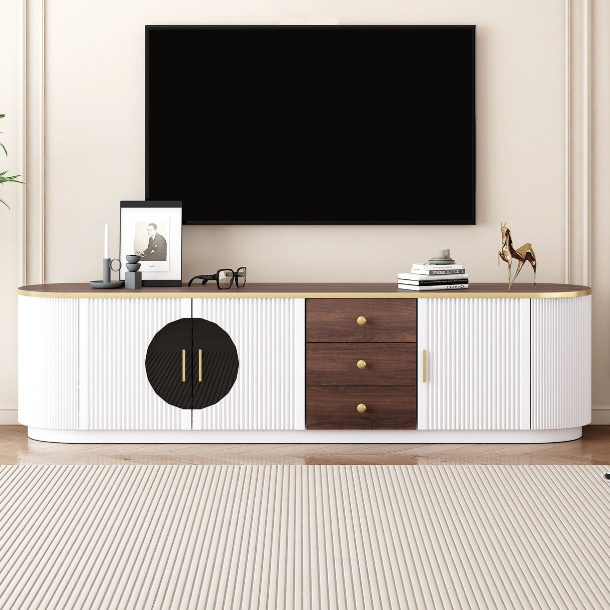 Modern Minimalist TV Stand For TVs Up To 80" With 3 Drawers And 1 Shelf by Couch.com