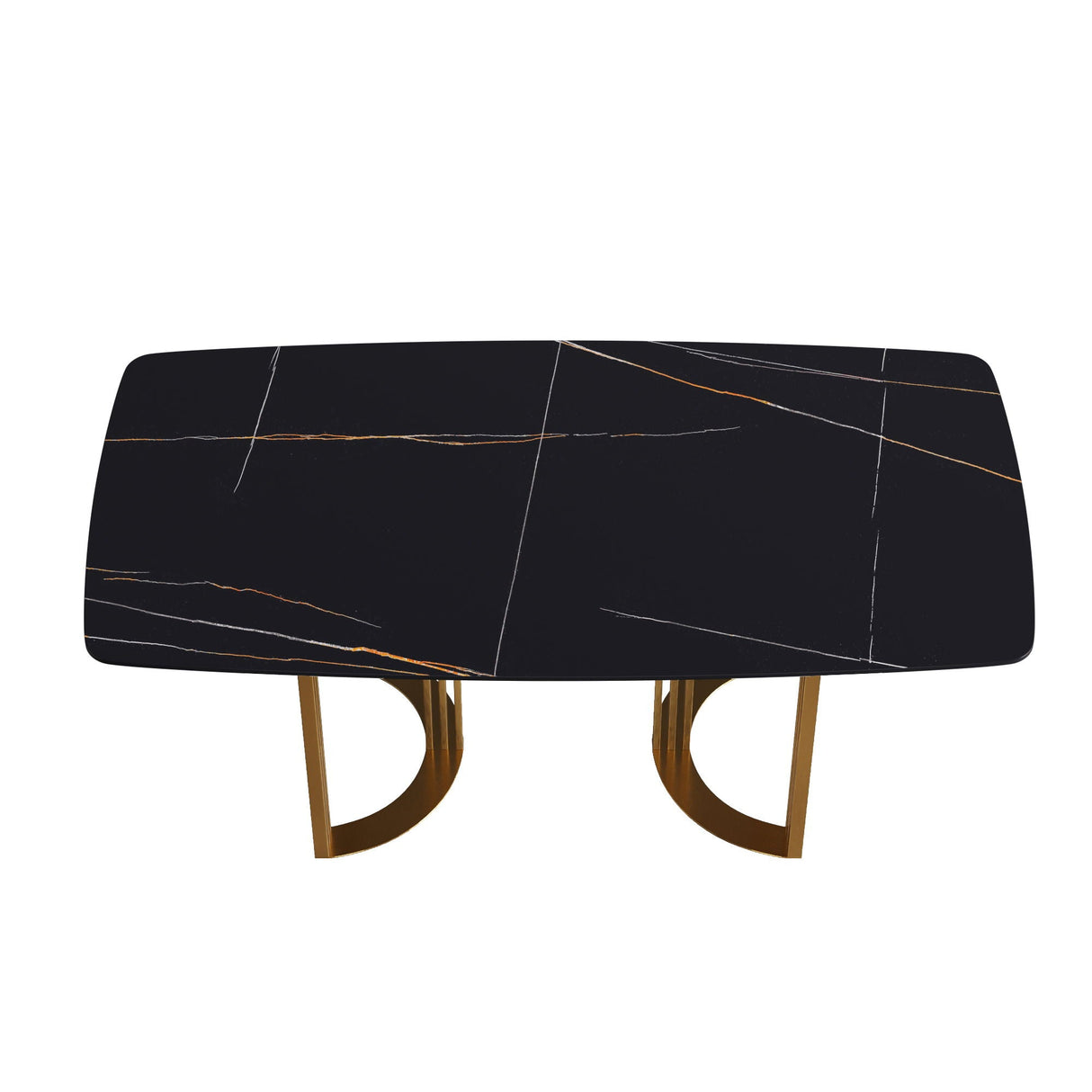Couch.com 70.87" Modern Artificial Stone Black Curved Metal Leg Dining Table, Can Accommodate 6-8 People Black / Gold, Easy to Clean, Marble/Stone Construction, Black Finish by Couch.com