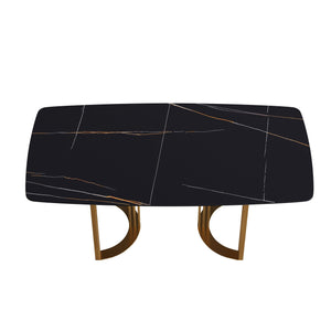 Couch.com 70.87" Modern Artificial Stone Black Curved Metal Leg Dining Table, Can Accommodate 6-8 People Black / Gold, Easy to Clean, Marble/Stone Construction, Black Finish by Couch.com