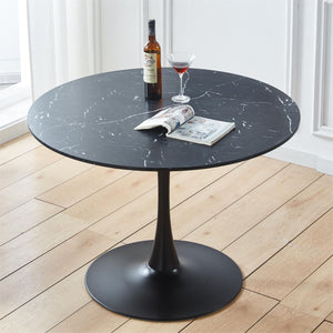 42.1" Tulip Table Mid-Century Dining Table For 4-6 People With Round MDF Table Top, Pedestal Dining Table, End Table Leisure Coffee Table - Black by Couch.com