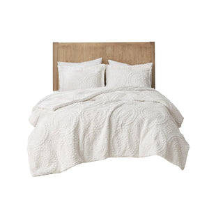 King/Cal King Embroidered Medallion Faux Fur Ultra Plush Comforter Mini Set