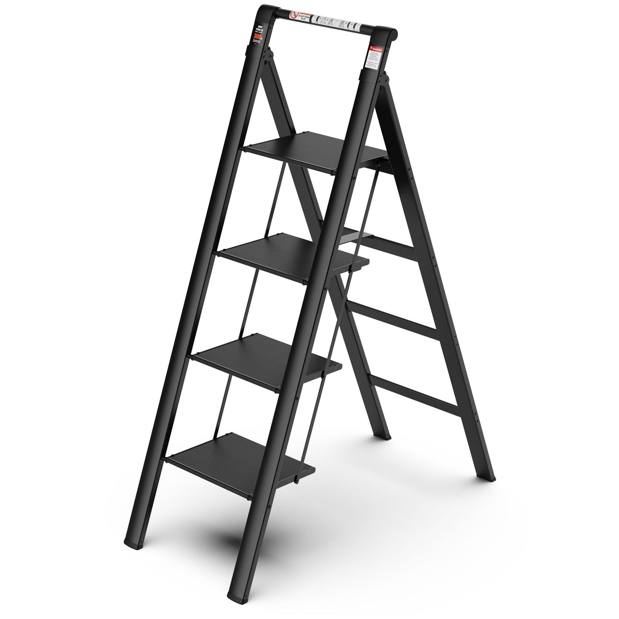 4 Step Ladder, Retractable Handgrip Folding Step Stool With Anti-Slip Wide Pedal, Aluminum Step Ladders 4 Steps, 300Lbs Safety Household Ladder - Black by Couch.com