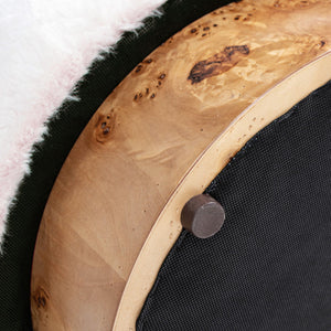 Tilly - Round Fur Upholstered / Burl Pouf Ottoman - White by Couch.com