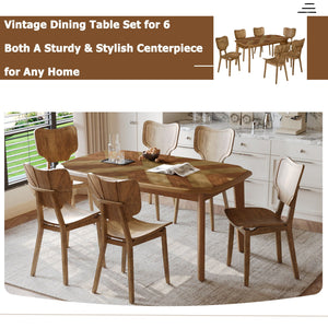 Topmax - 7 Piece Vintage Dining Table Set With 6 Dining Chairs, Kitchen Table Set For 6 With Curved Back And Seat by Couch.com