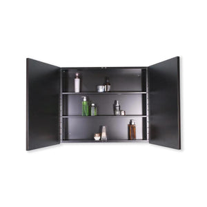 26X30" Black Metal Framed Wall Mount Or Recessed Bathroom Medicine Cabinet With Mirror - Black by Couch.com