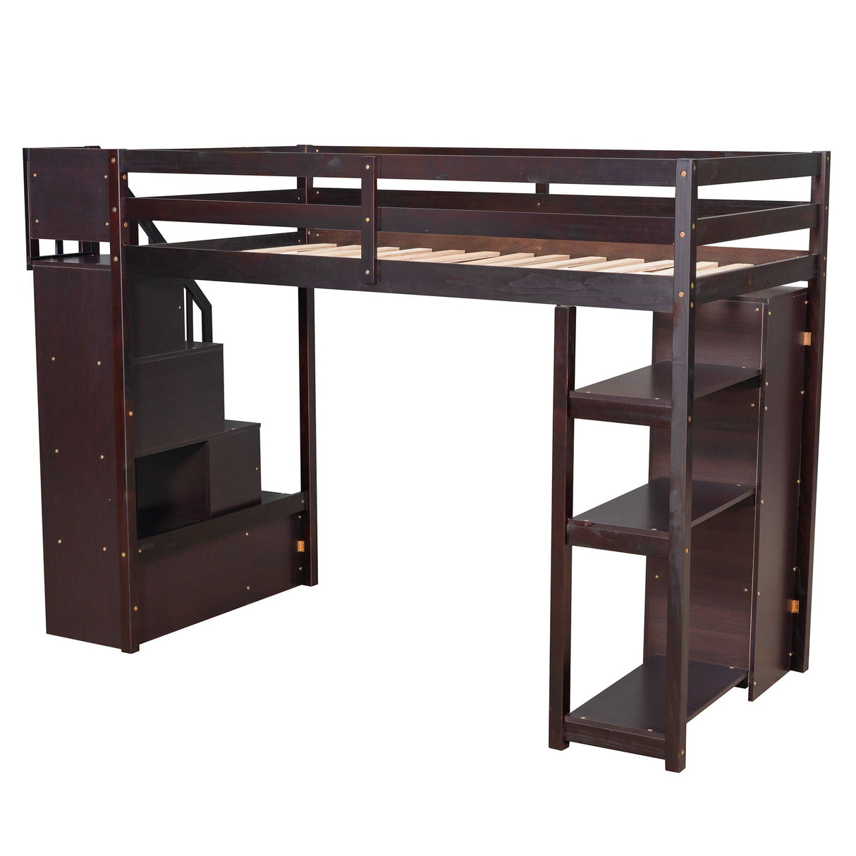 Loft Bed With Storage Drawers And Stairs With Shelves by Couch.com