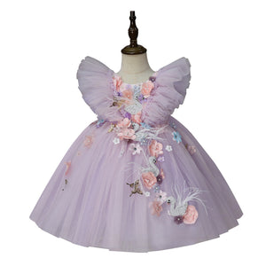 Children's Flower Super Fairy Tulle Tutu Skirt Feather Princess Dress